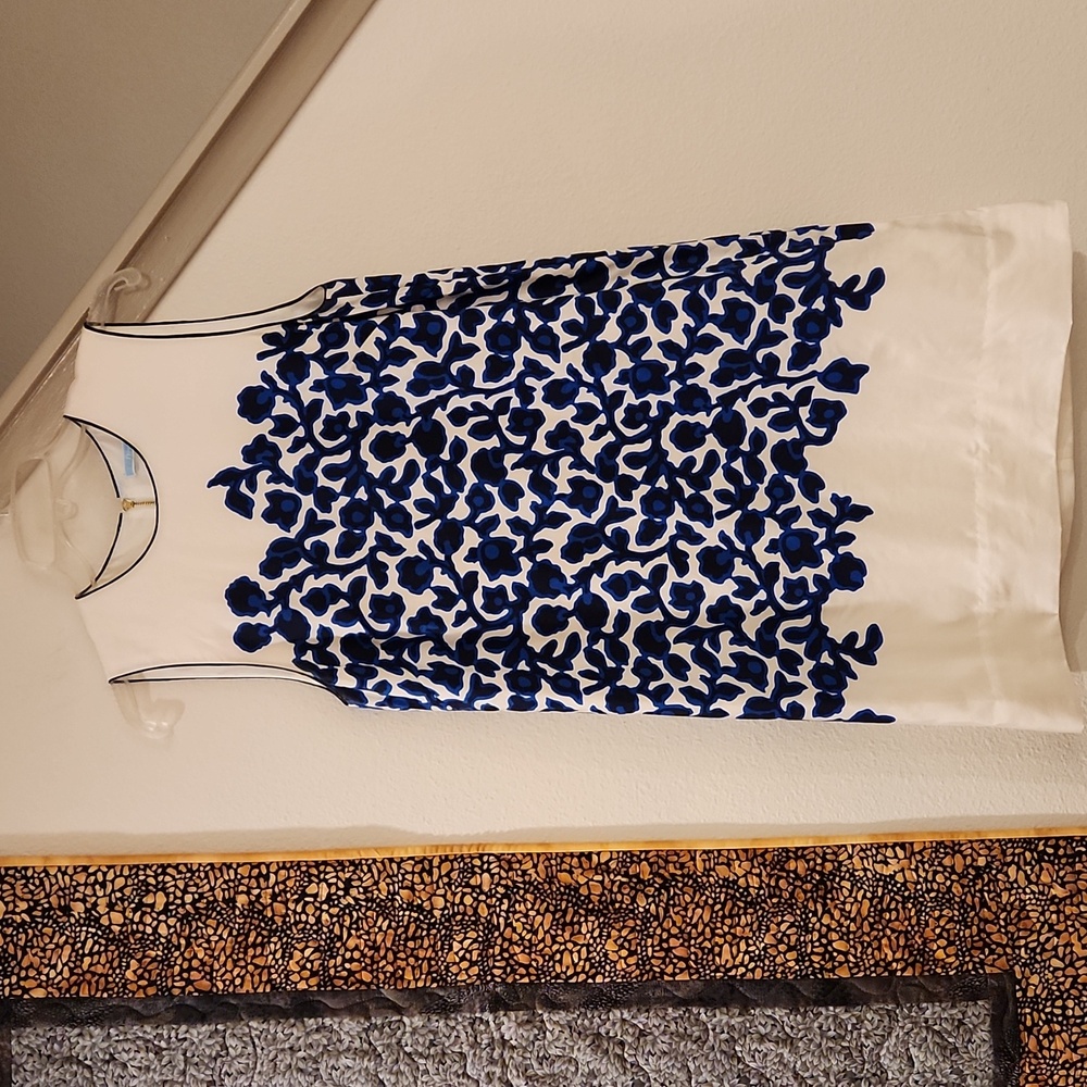 Draper James Vidalia Silk Shift Dress Blue Vines on White Size 6